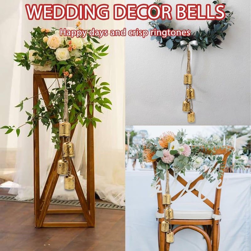 SUNYEAH Vintage Gold Bells with Jute Hanging Rope Christmas Tree Decor Lucky Cow Bell Decorative Wall Hanging Decor Witch Bells for Crafts Door Hangers - Image 4